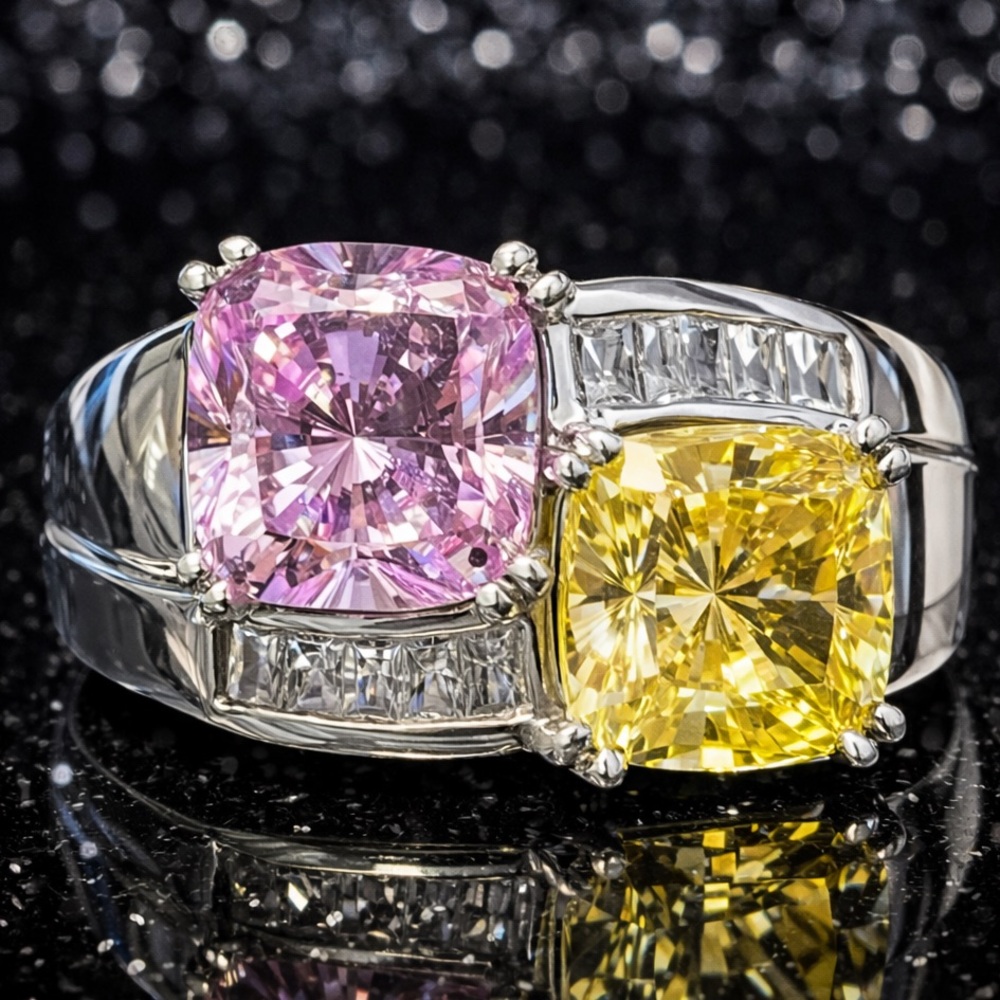 Victoria Wieck vintage Canary pink CZ cushion baguette princess cut silver ring